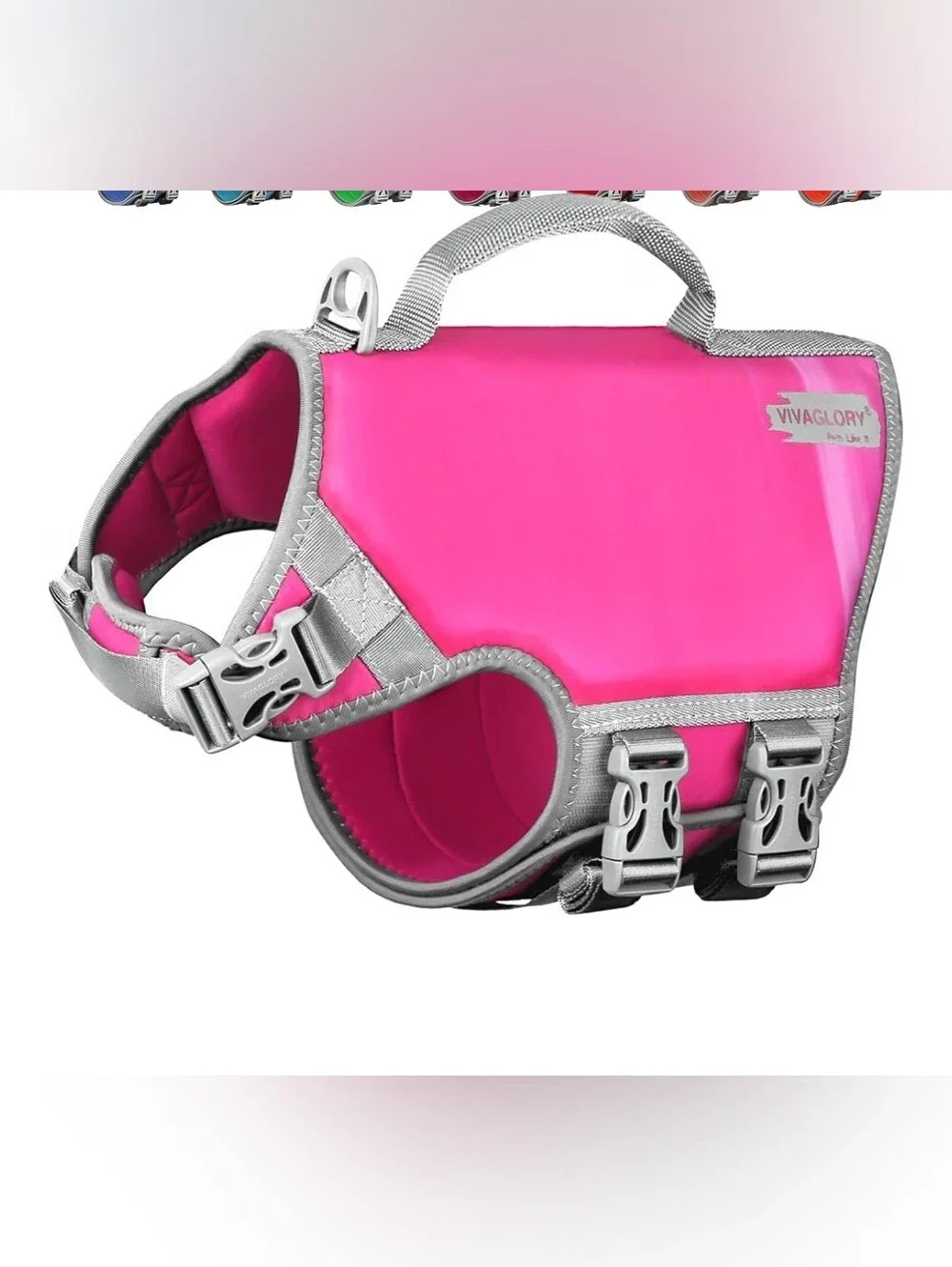 VIVAGLORY Dog Life Vest Neoprene Dog Swim Vest, L, Wind Pink High Visibility Ad